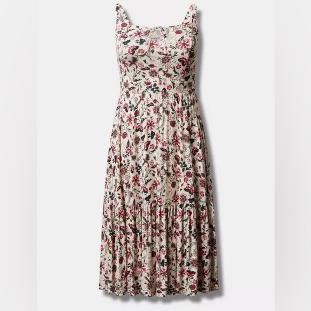 NWT Torrid Supersoft Floral Ivory Tie Front Midi Dress -Torrid Size 3 (22-24,3X) - Picture 2 of 16